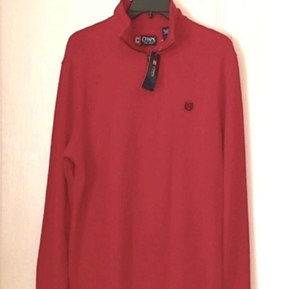 NEW. Chaps 1/4 Zip Red Ribbed Pullover. Size Medium. Embroidered Crest